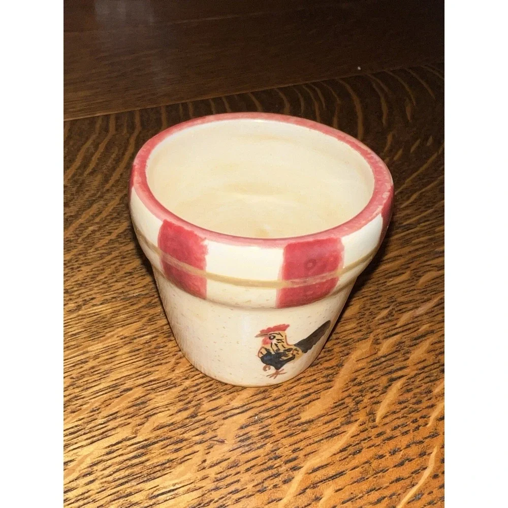 Vintage Ceramic Rooster Votive‎ Candle Holder Farmhouse Country Red Checkered